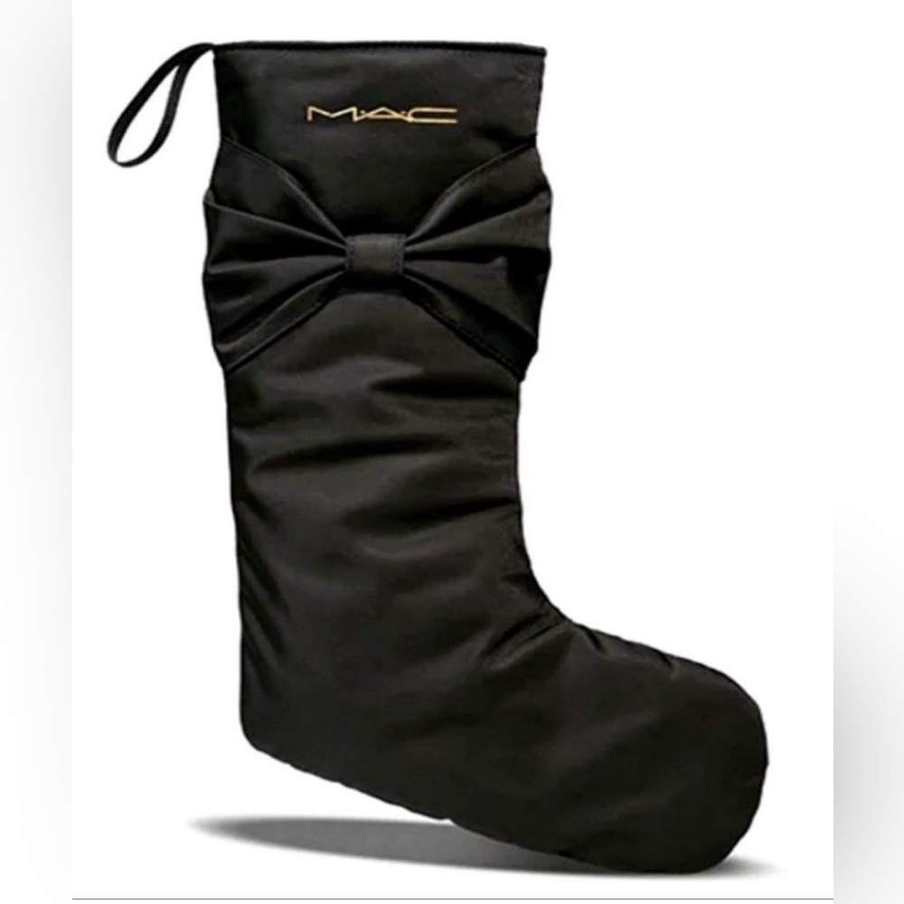 NWOT MAC Cosmetics Holiday Collection Black Satin Bow Christmas Stocking